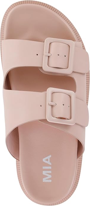 MIA Shoes Gen Sandals – Blush Pink Neutral Dual-Buckle Comfort Slides