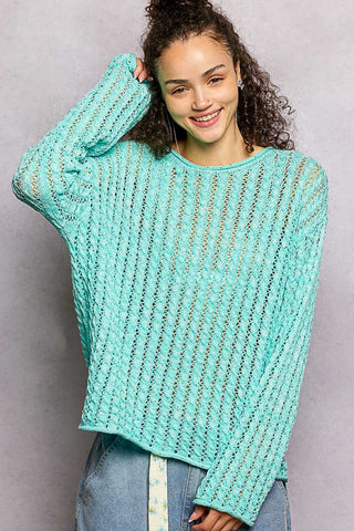 POL Open Knit Lightweight Sweater- Aqua Mint