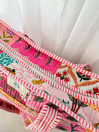 Heart of Grace - Pink City | Large Quilted Zipper Tote Bag 