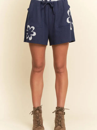 Davi & Dani - Patch Floral Thermal Knit Short - Navy