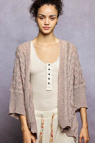 Pol Open-Knit Boho Cardigan with Relaxed Fit Caramel Almond