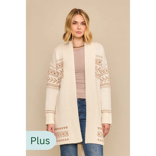 Tribal Print Waist Tie Cardigan, Natural