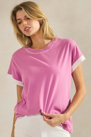 Yelete Soft Cotton Two Tone T-shirt with Contrast Seam Orchard