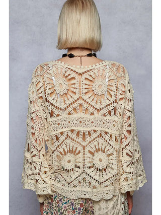 POL Crochet Lace Boho Top for Women Ivory