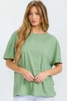 YELETE OVERSIZE ROUND NECK COTTON SOFT T-SHIRT- Green Tea