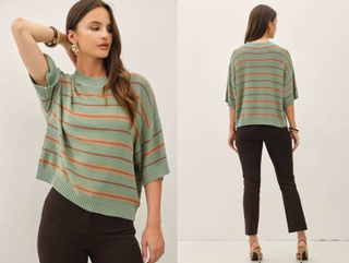 Be Cool - Striped Sweater Tee - Sage