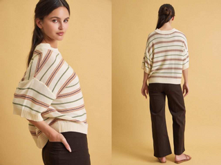 Be Cool - Striped Sweater Tee - Vanilla