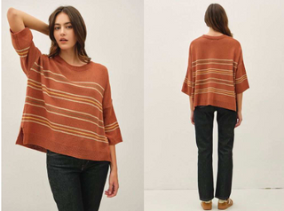 Be Cool -Striped Knit Sweater - Rust
