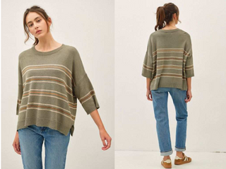 Be Cool -Striped Knit Sweater - Sage