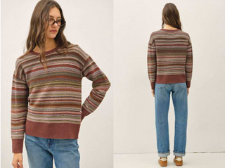 Be Cool Multi Color Striped Textured Sweater Top - Burgundy