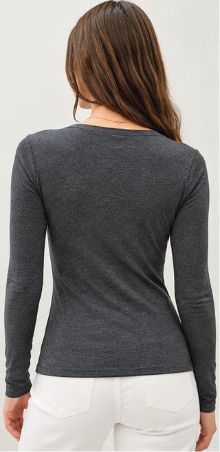 Be Cool - Round Neck Long Sleeve Knit Top - H. Charcoal