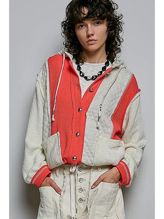 Pol - Cut Sew Multi Fabric Quilted Thermal Hoodie Jacket Sale