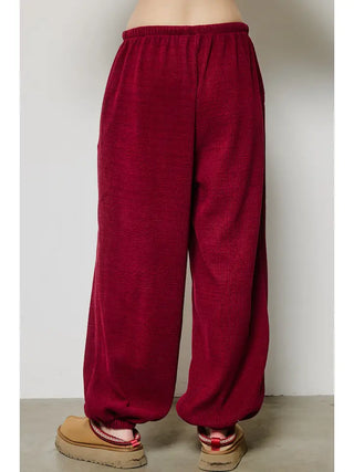 Charlotte Avery Soft Ribbed Knit Pants, Burgundy