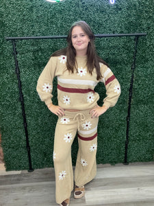 POL Floral Patch Colorblock Stripe Point Rib Band Sweater Pants