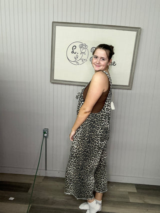 Easel Cheetah print denim overalls
