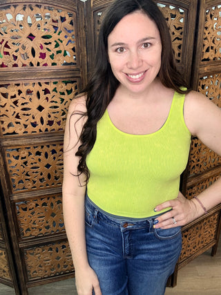 Yelete Ribbed Reversible Shapewear Tank - Green