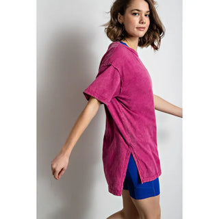 Rae Mode - Magenta Mineral Washed Short Sleeve Top with Side Slit