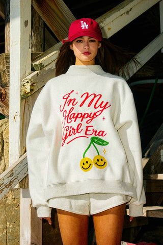 BUCKETLIST INC - IT2594-HAPPYGIRL | 'In My Lucky Girl Era' Print Sweatshirt