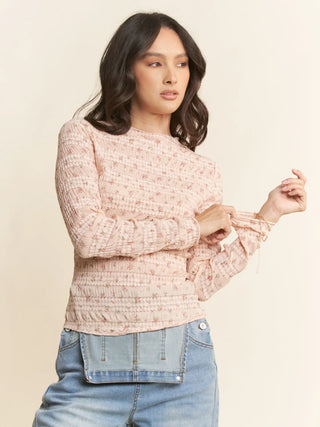 Davi & Dani Smocked Floral Long Sleeve Top