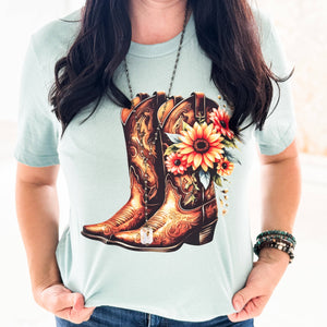 Festivitees - Boots with Sunflowers Graphic Tee