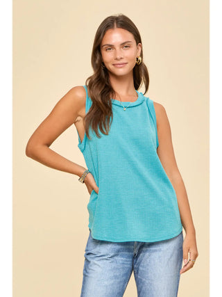 Andree by Unit Waffle Knit Sleeveless Tank Top- Teal
