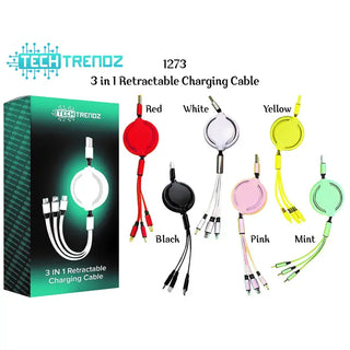 Tech Trendz 3in1 Retractable Charging Cable - White