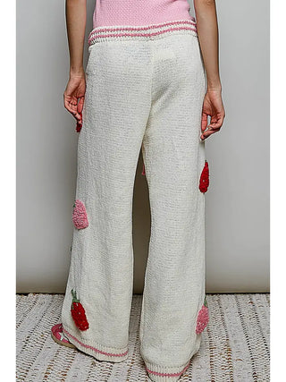 Pol Clothing - Strawberry 3D Solid Berber Sweater Wide Leg Pants
