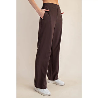 Rae Mode Crinkle Woven Straight Trouser | Boutique Pants - Espresso