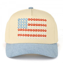Load image into Gallery viewer, Two Tone Canvas Embroidered Flower Flag Baseball Cap

