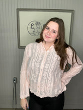 Load image into Gallery viewer, Pol Sheer Floral Lace Hooded Button-Front Top Pink
