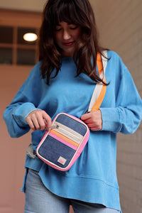 Jadelynn Brooke - Crossbody Purse- Denim Print (Denim/Cream/Pink)