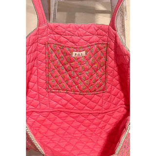 POL - Pink Yellow Bohemian Roomy Fit Floral Print Woven Tote Bag