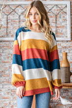 Load image into Gallery viewer, HEIMISH - LONG PUFF SLEEVE ROUND NECK STRIPE TOP
