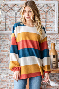 HEIMISH - LONG PUFF SLEEVE ROUND NECK STRIPE TOP