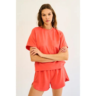 The Greii - Lightweight Short Sleeve Top - Coral
