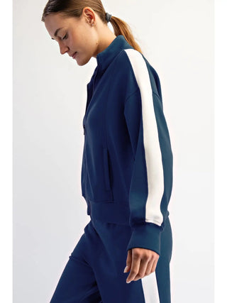 Rae Mode Scuba zip contrast stripe jacket Navy