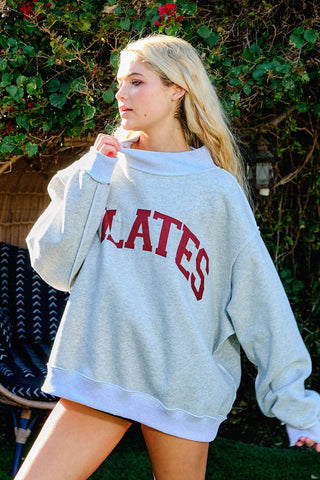 BUCKETLIST 'PILATES & YOGA' Print Reversible Mockneck Sweatshirt