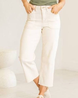 Judy Blue Ecru High Waist Wide Leg Capris