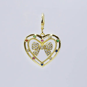 Treasure Jewels Big Heart Bow Charm In Silver & Gold