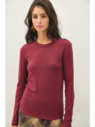 Be Cool - Round Neck Long Sleeve Knit Top - Wine