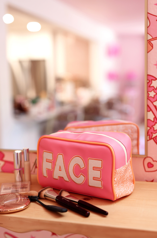 Jadelynn Brooke - Handle Cosmetic Bag- 'Face' Embroidered (Pink/Orange/Cream)