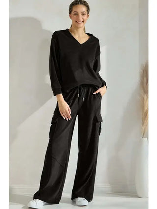 Yelete Relaxed Cargo Lounge Pants – Black