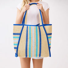 Load image into Gallery viewer, Straw Tote Bag With Multi Color Stripes
