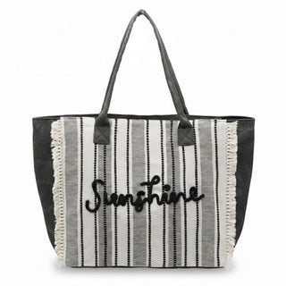"Sunshine" Stripe Tote Bag With Fringe Detail