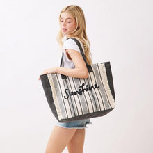 Load image into Gallery viewer, "Sunshine" Stripe Tote Bag With Fringe Detail
