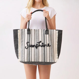 "Sunshine" Stripe Tote Bag With Fringe Detail