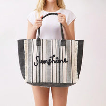 Load image into Gallery viewer, "Sunshine" Stripe Tote Bag With Fringe Detail
