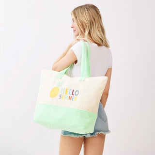 "Hello Summer" & Pineapple Print Terry Cloth Tote Bag