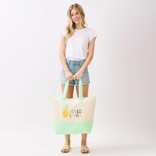 "Hello Summer" & Pineapple Print Terry Cloth Tote Bag