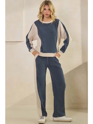 Yelete Relaxed Two Toned Corded Lounge Pants – Denim/Ivory